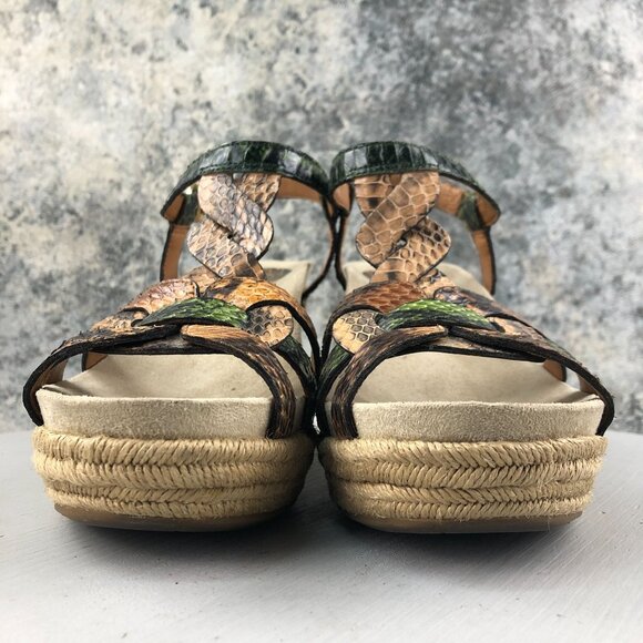 Earthies Women's Size 8.5B Corsica Green Leather Open Toe Espadrille Wedges - Picture 2 of 16